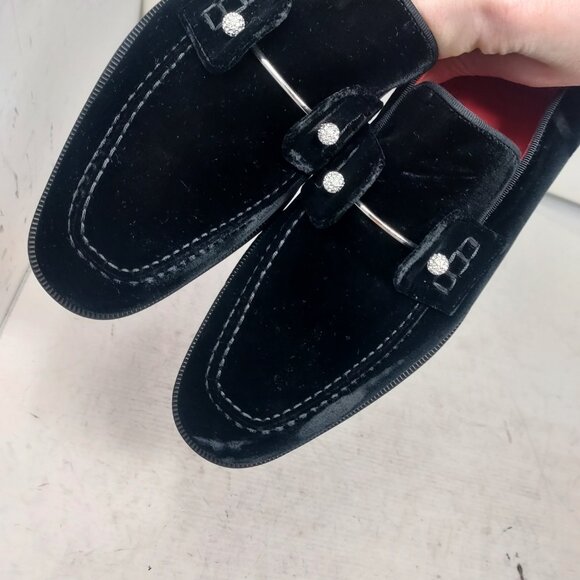 CHRISTIAN LOUBOUTIN Black Mens Chambelimoc Night Strass Velvet Loafer Shoe - Picture 9 of 11